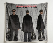Balenciaga Black Oversized Flannel Throw Blanket for Sofa BA465